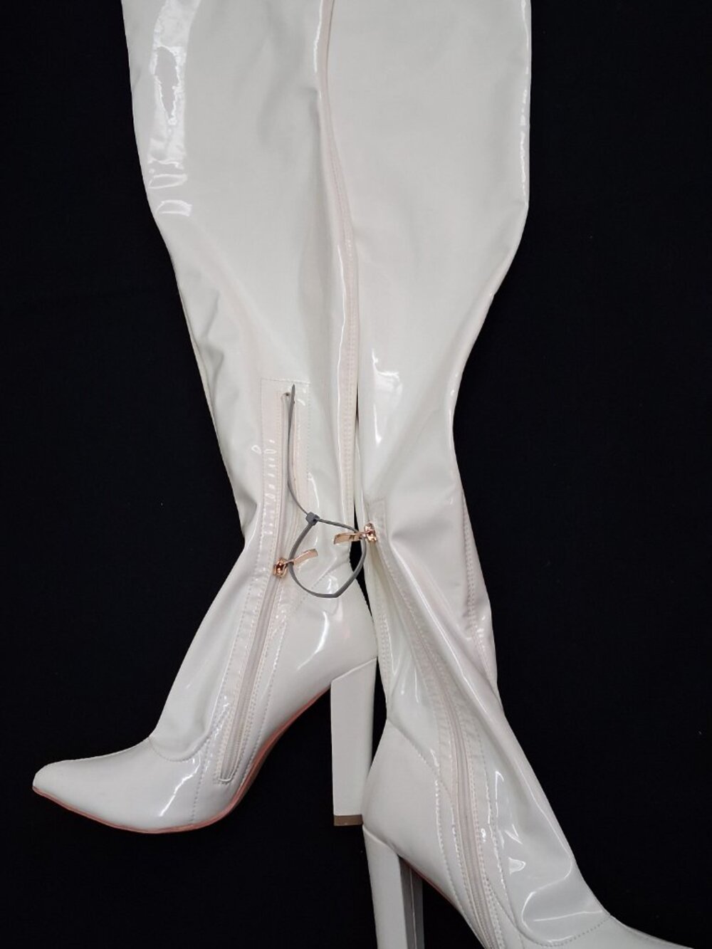 WSKEISP White Patent Thigh High Boots Size EU 39 US 8.5-9 High Block Heel - Picture 2 of 11